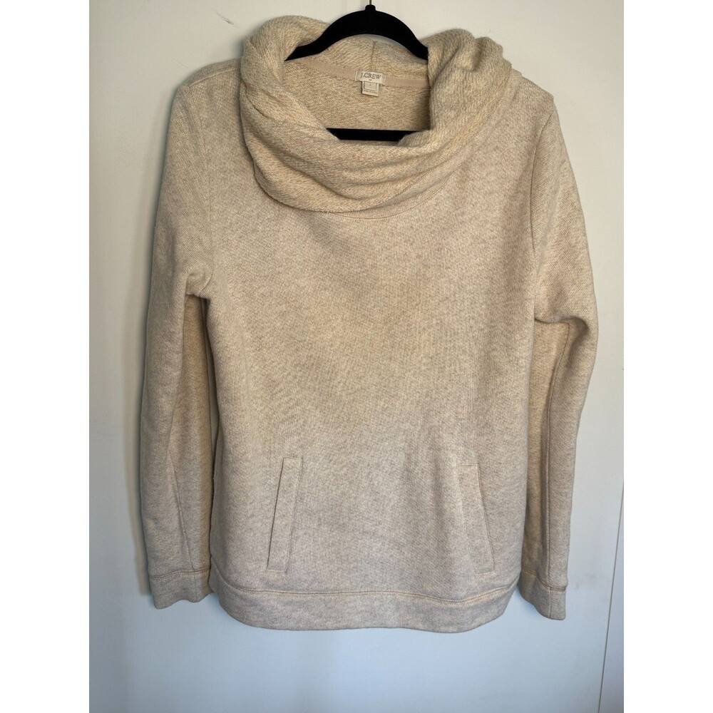 J Crew Sweatshirt Womens Large Beige Cowl Neck Long Sleeves Pockets